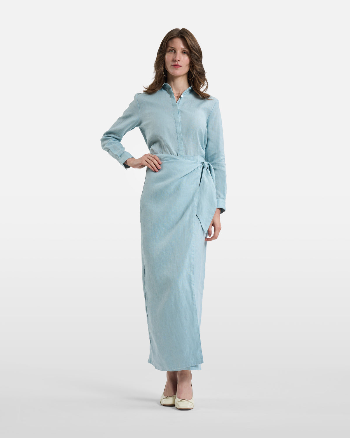 Sky Blue Linen Wrap Maxi Dress