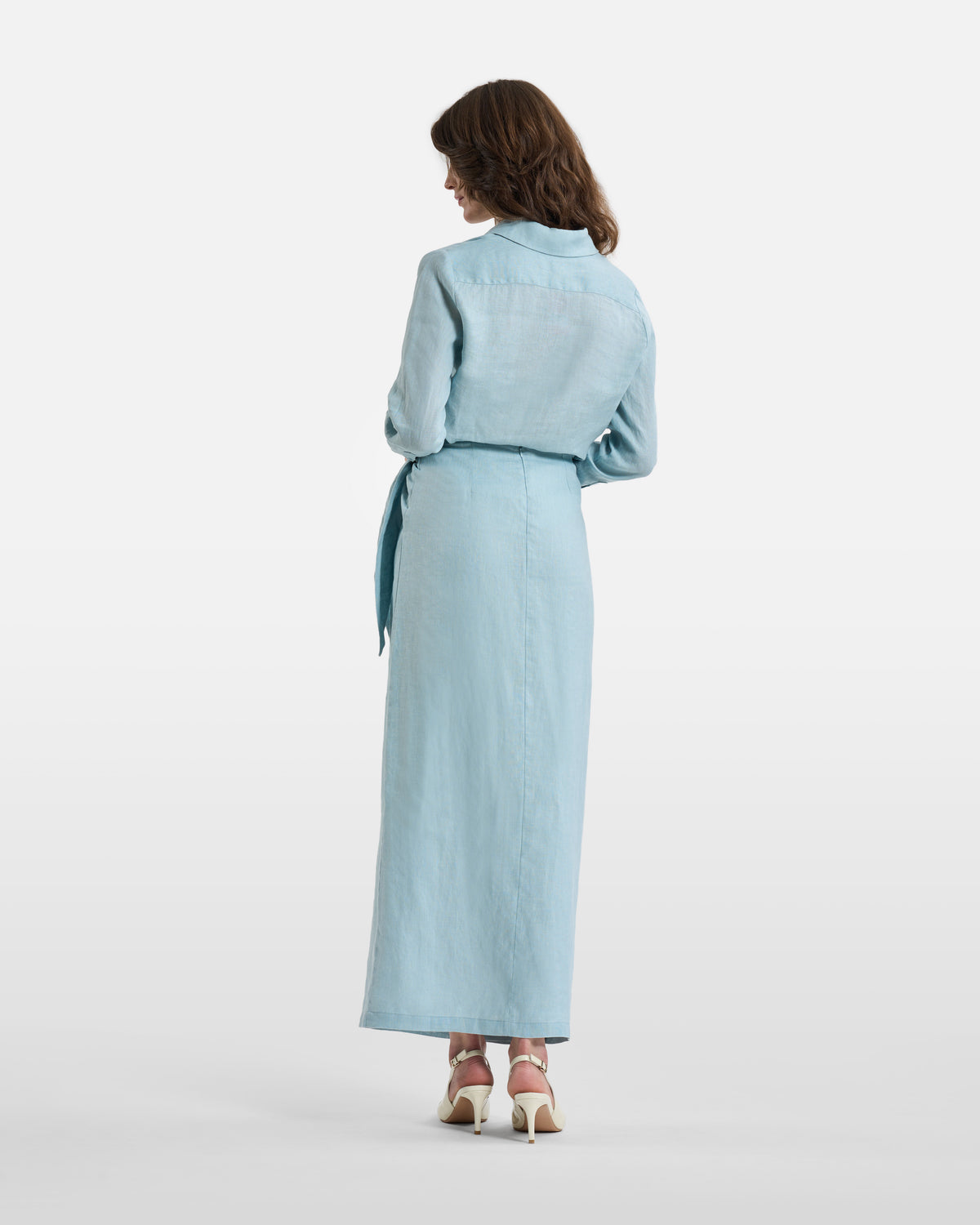 Sky Blue Linen Wrap Maxi Dress