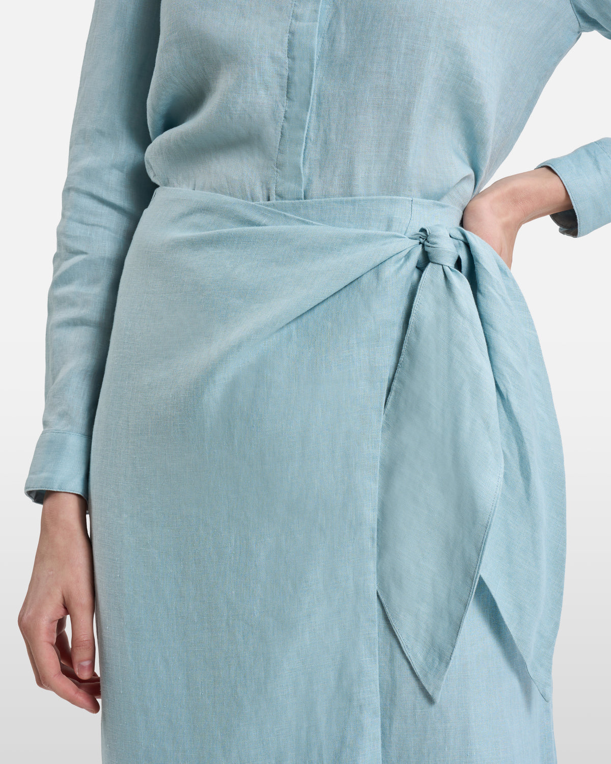 Sky Blue Linen Wrap Maxi Dress