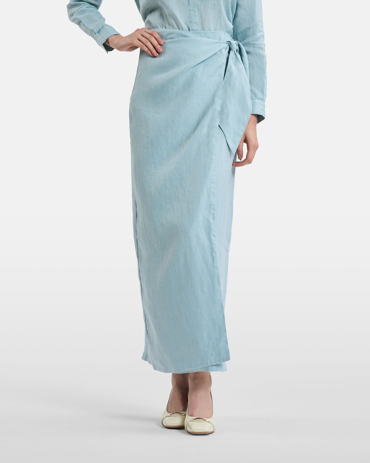 Sky Blue Linen Wrap Maxi Dress