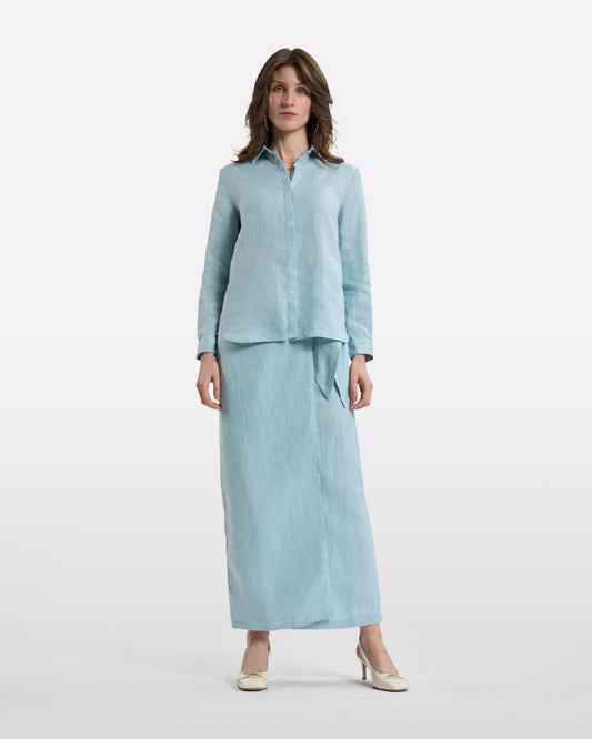 Sky Blue Linen Long-Sleeve Shirt