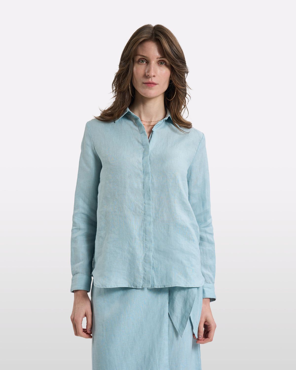 Sky Blue Linen Long-Sleeve Shirt