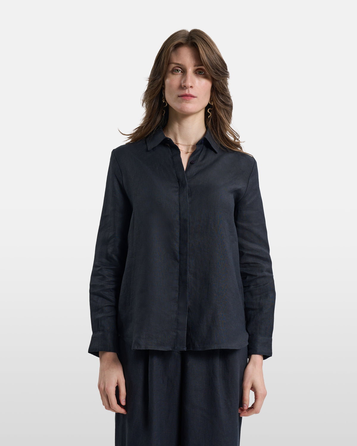 Charcoal Long-Sleeve Linen Shirt