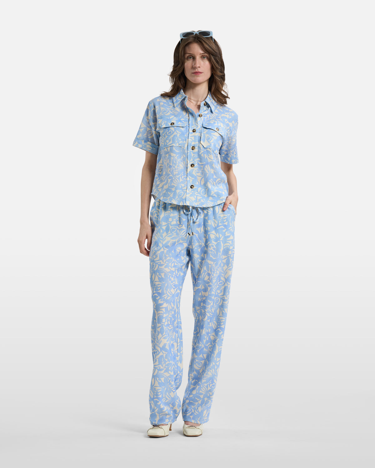 Sky Blue Floral Short-Sleeve Shirt