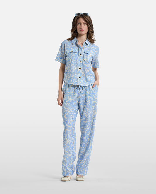 Sky Blue Floral Short-Sleeve Shirt