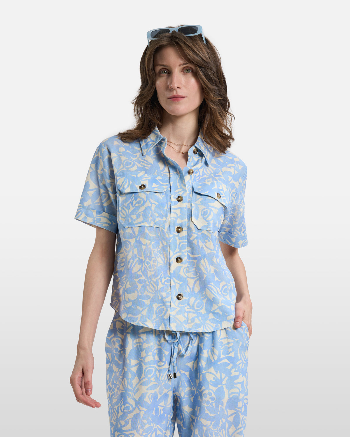 Sky Blue Floral Short-Sleeve Shirt
