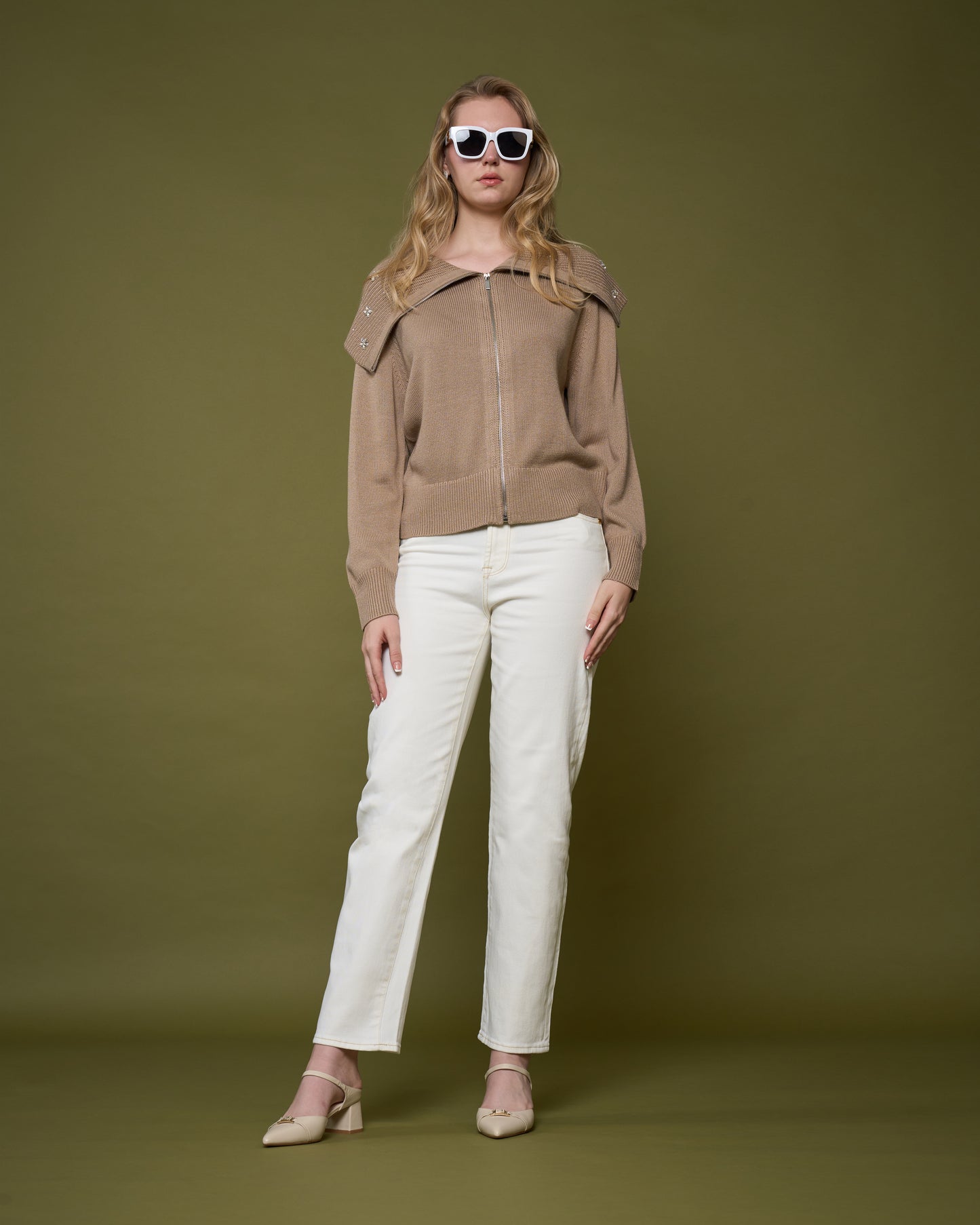 Embellished Wide-Collar Sweater