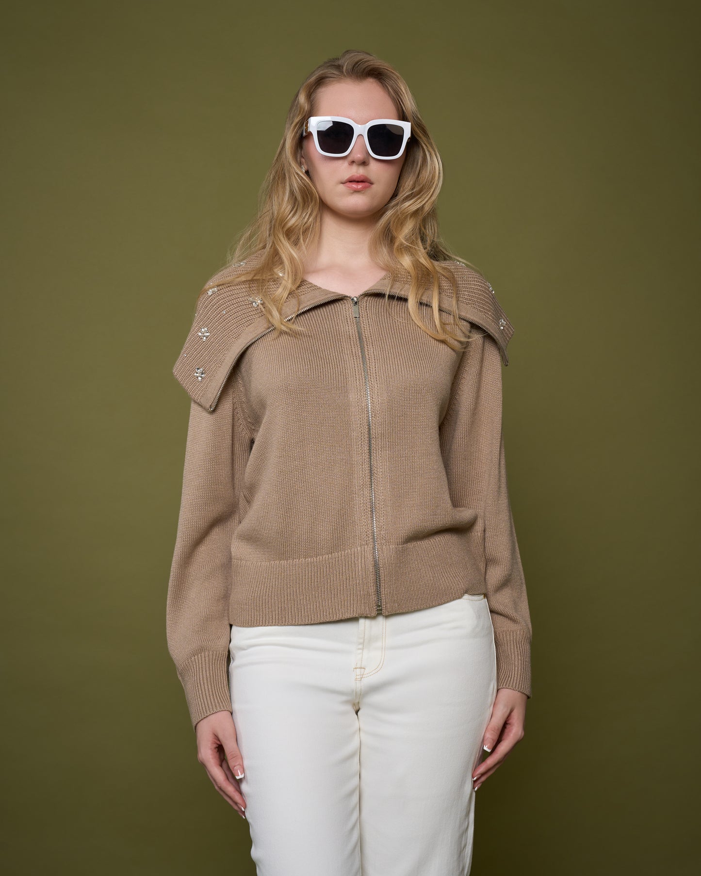 Embellished Wide-Collar Sweater