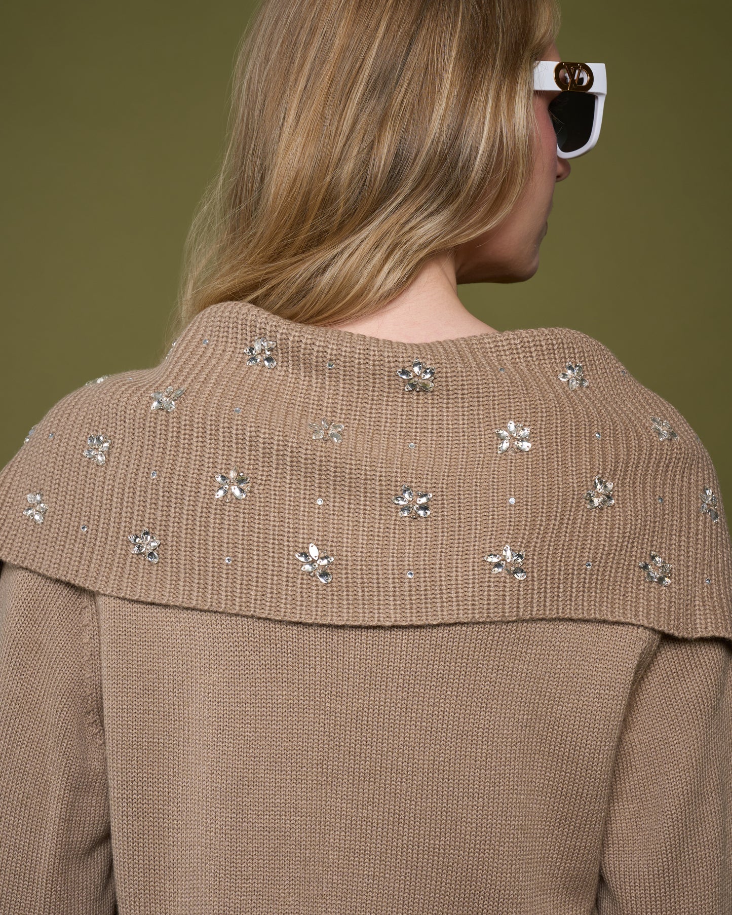 Embellished Wide-Collar Sweater