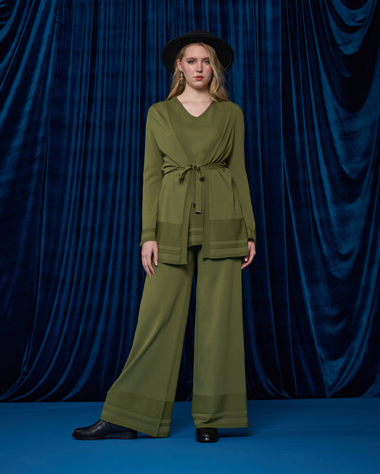 Olive Belted Knit Cardigan