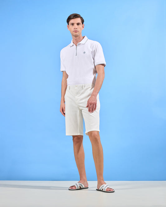 Slim Fit White Bermuda Short