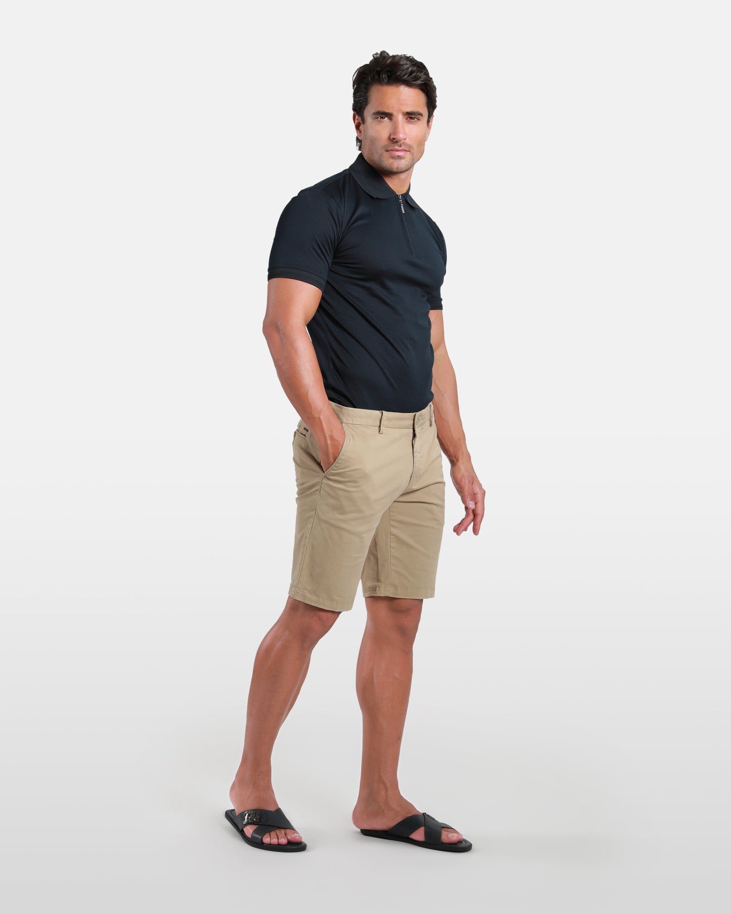 Slim Stretch Beige Bermuda Shorts
