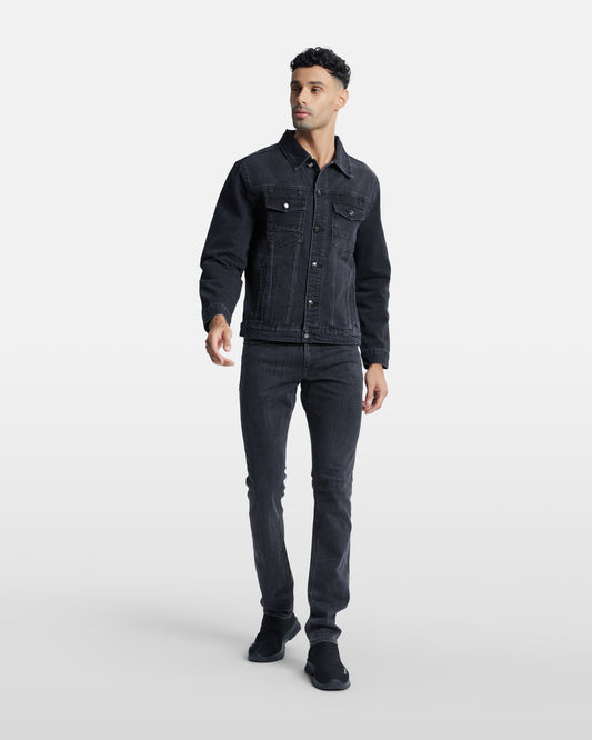 Solid Tone Acid Wash Denim Jacket