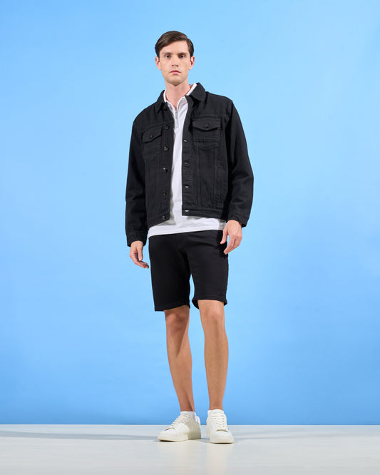 Solid Tone Black Denim Jacket