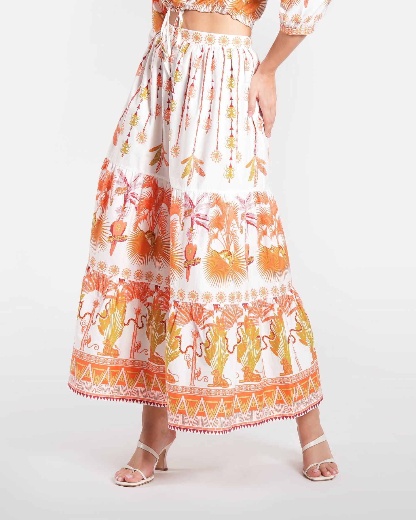 Bohemian Print Tiered Maxi Skirt