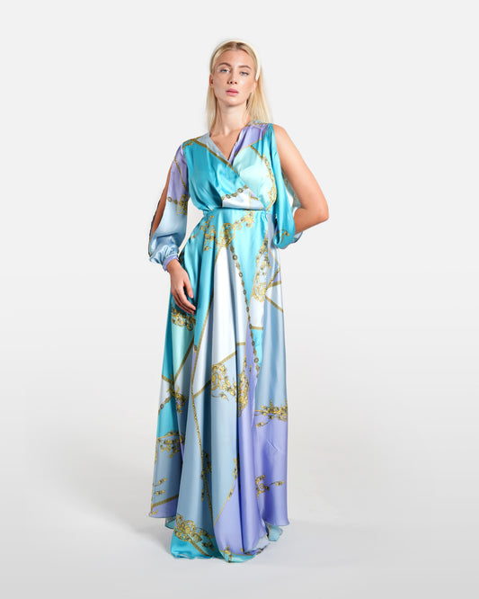 Multicolored Baroque Print Faux Wrap Maxi Dress