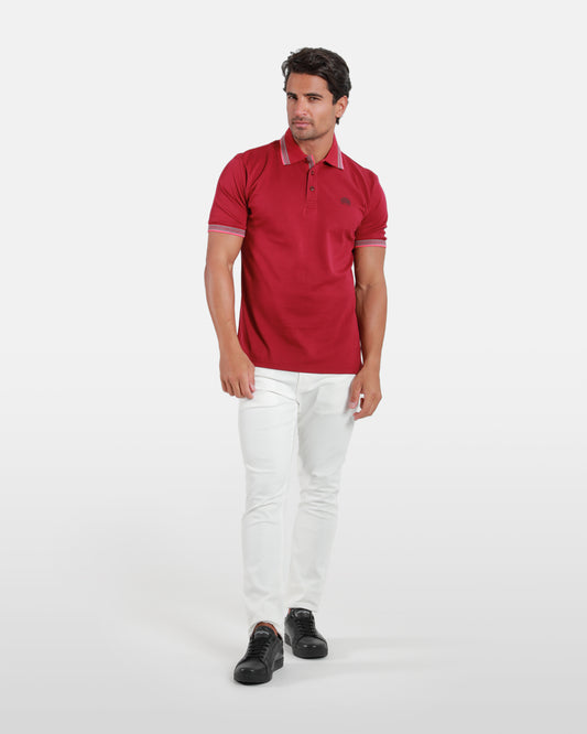 Striped Collar Cotton Polo Shirt