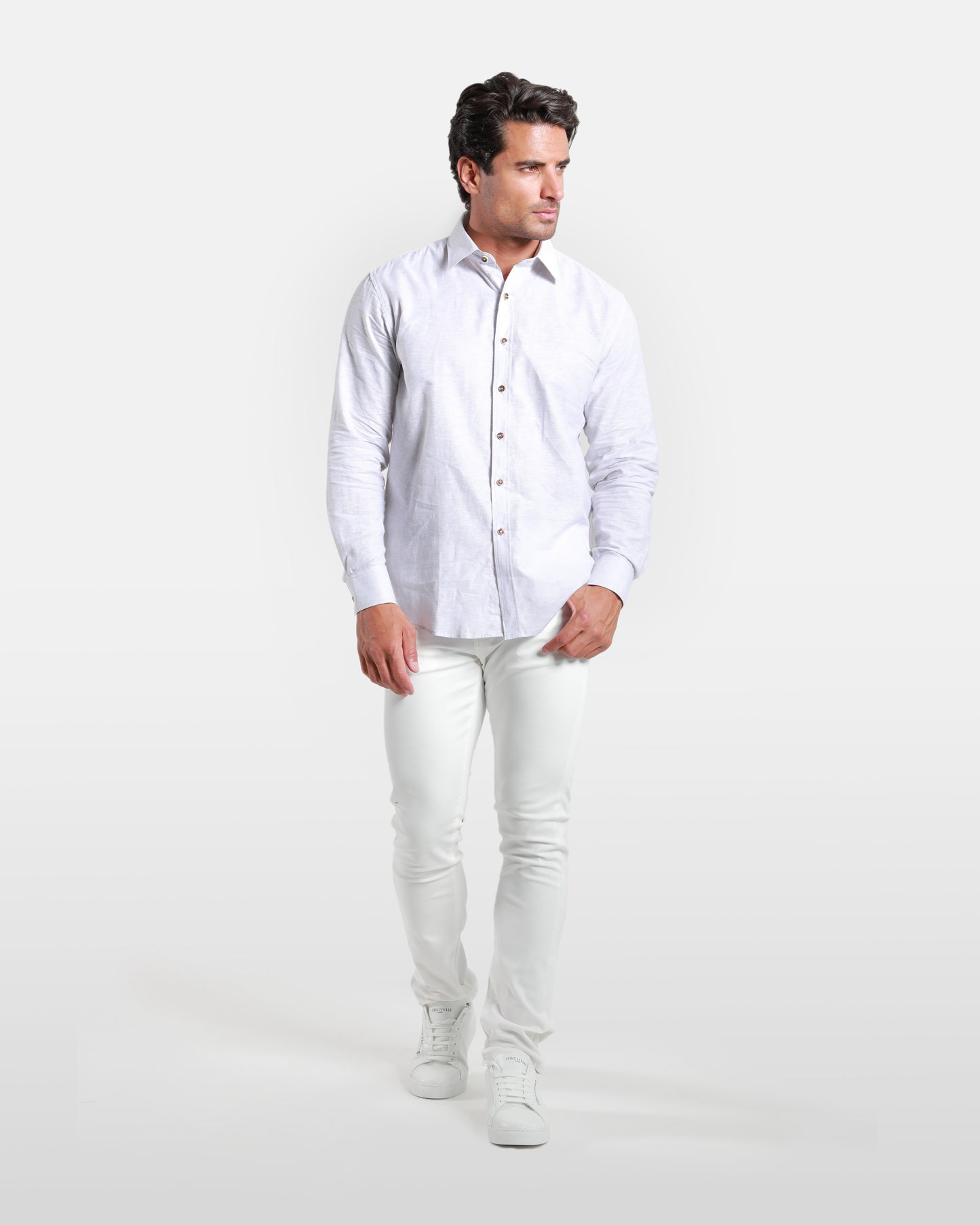 Beige Linen-Blend Long Sleeved Shirt