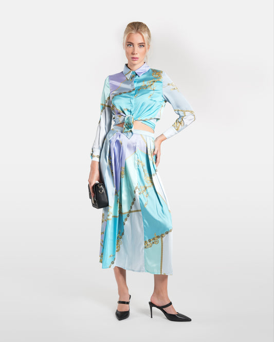 Multicolored Baroque Print Pleated Skirt