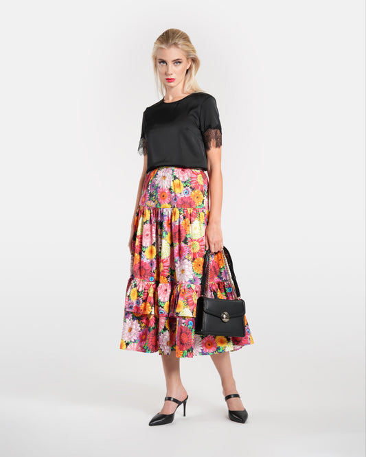 Floral Printed Tiered Maxi Skirt