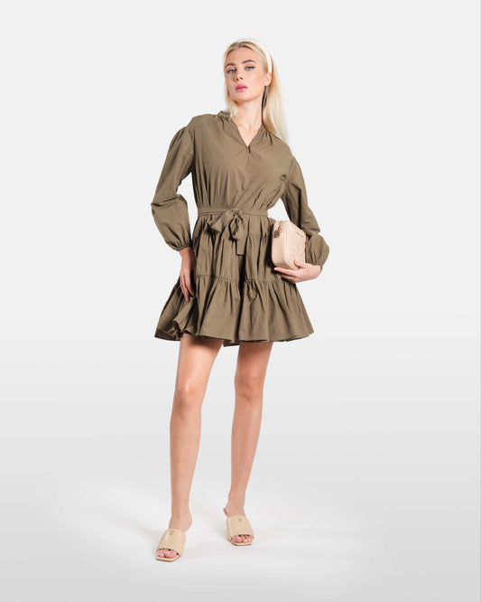Tiered Cotton Khaki Dress