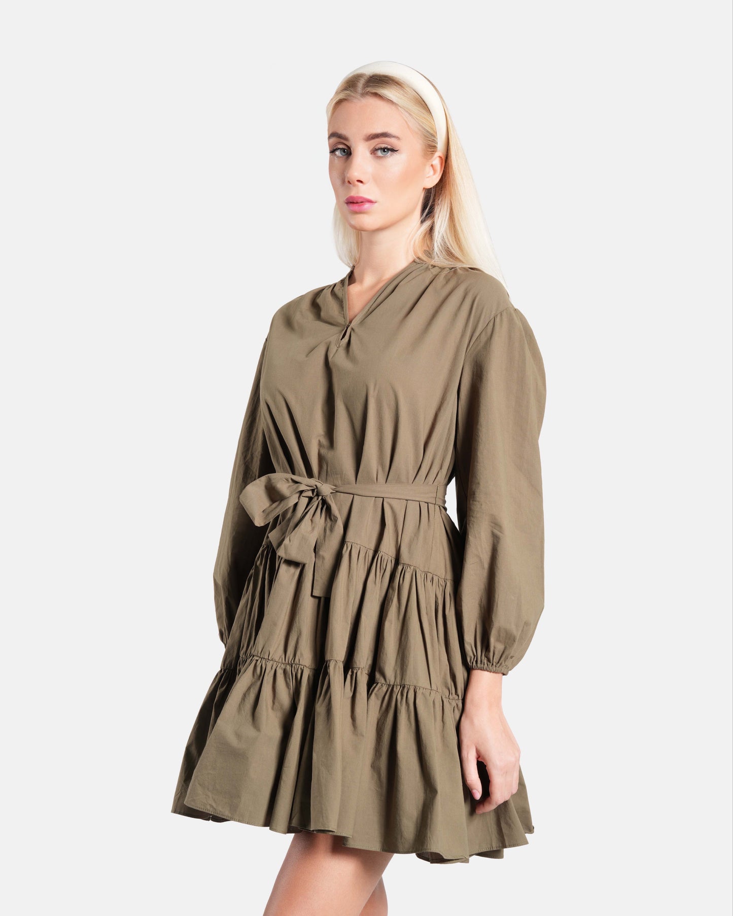 Tiered Cotton Khaki Dress