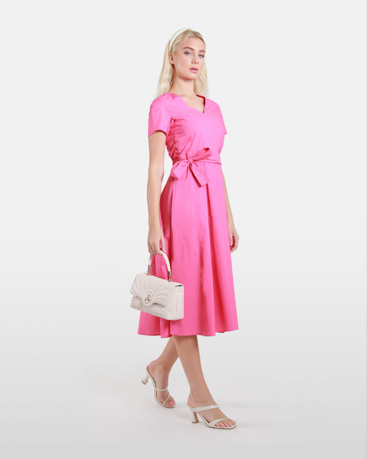 Pink Belted Cotton Dress
