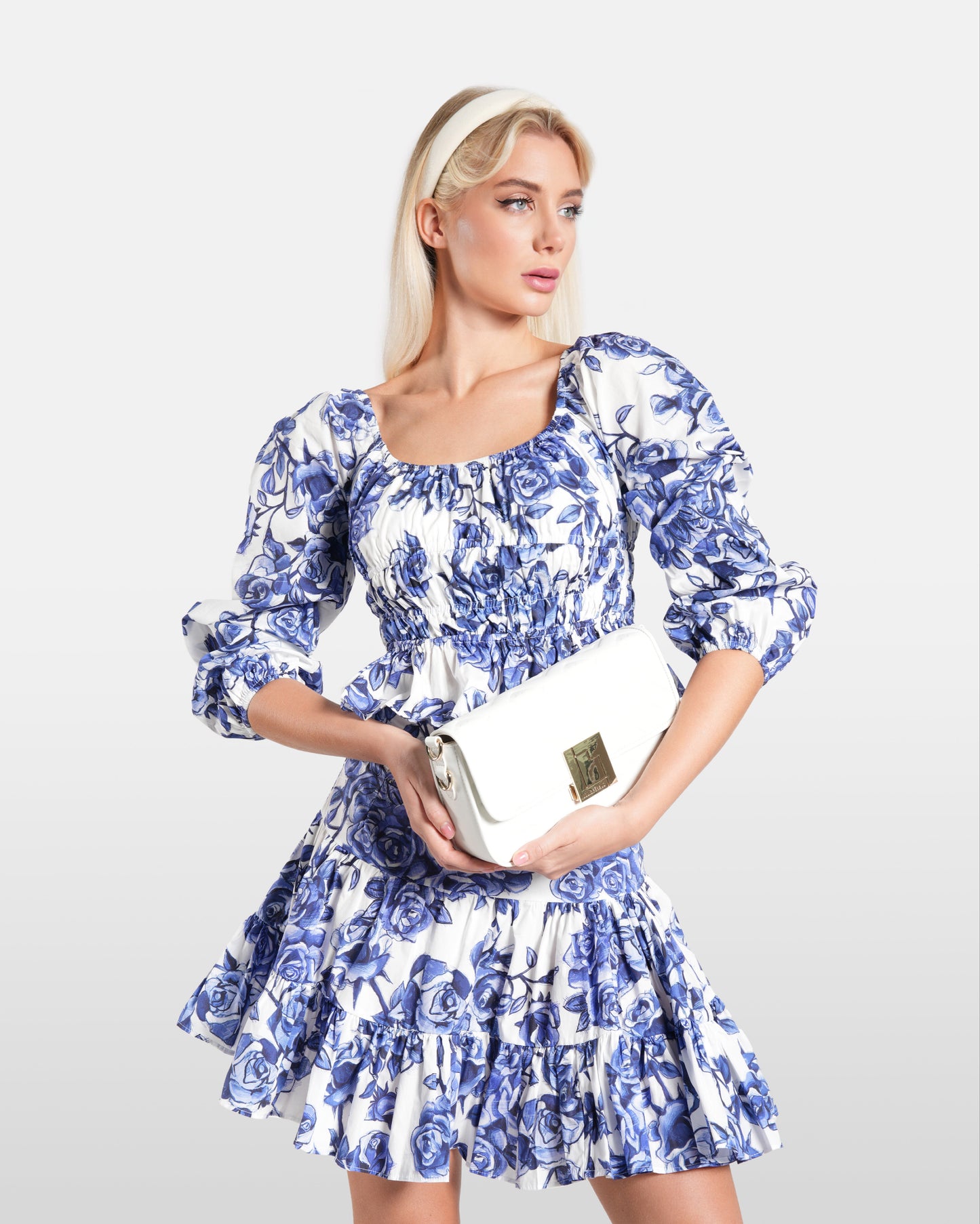 Rose Floral Print Puff Sleeves Top