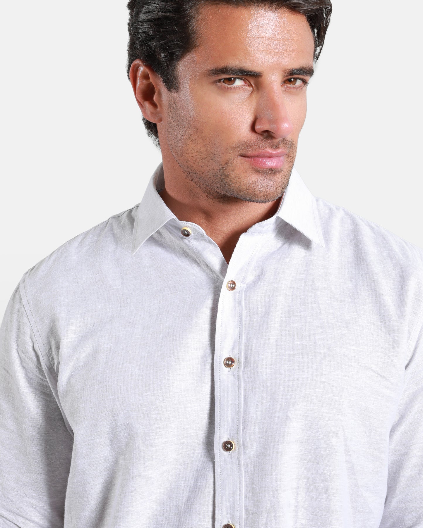 Beige Linen-Blend Long Sleeved Shirt